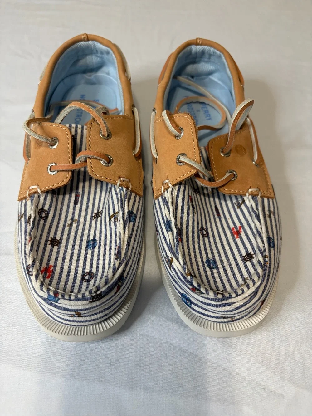 Sperry x Nordstrom  Kids Navy & Tan Striped Moccasin Boat Shoes Nautical 3M
